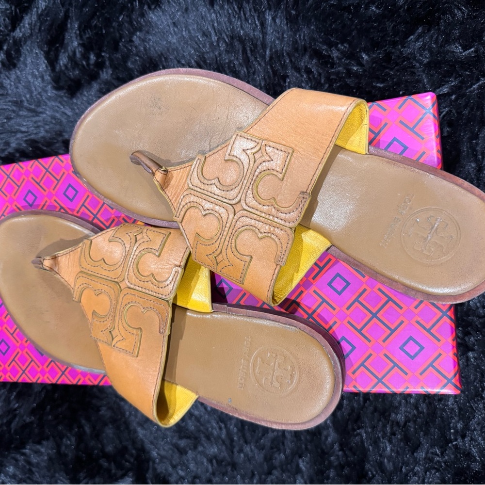 Tory Burch Brown and Yellow Sandals